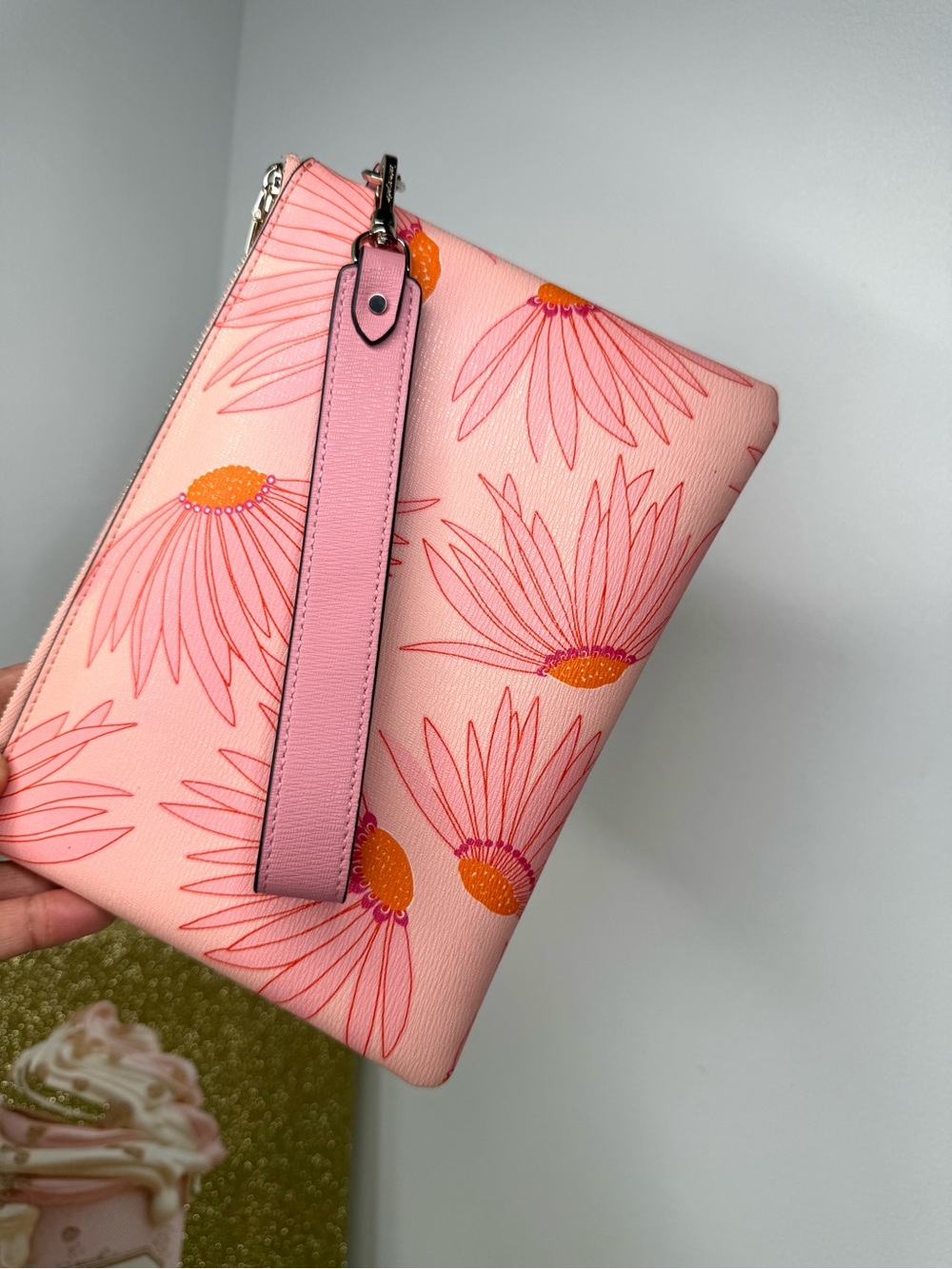 kate spade Pink Floral Wristlet Clutch with Orange Accents - Picture 2 of 8